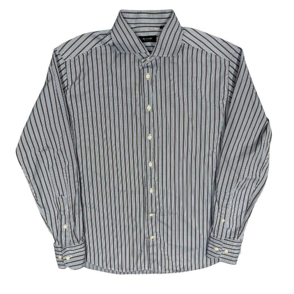 Sand Leisure Striped Dress Shirt Button Up Textured Cotton Large